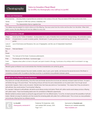 Intro to Genetics Cheat Sheet
