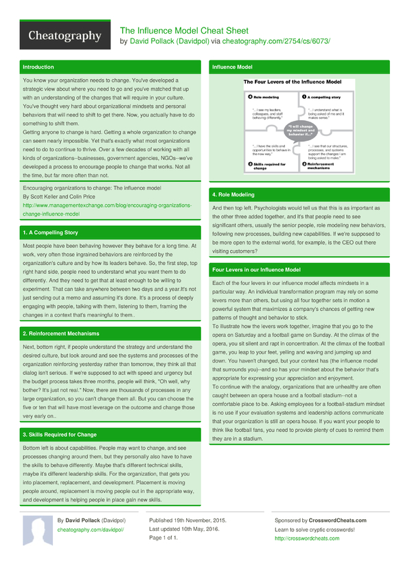 The Influence Model Cheat Sheet By Davidpol - Download Free From 