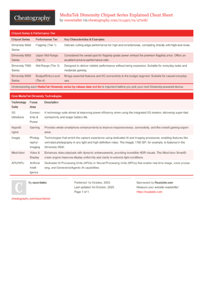 MediaTek Dimensity Chipset Series Explained Cheat Sheet