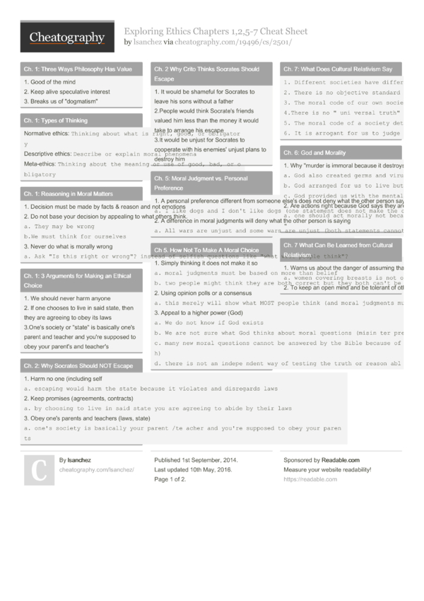 Exploring Ethics Chapters 1,2,57 Cheat Sheet by lsanchez Download