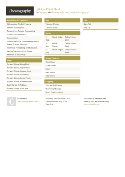 9th kyu Cheat Sheet