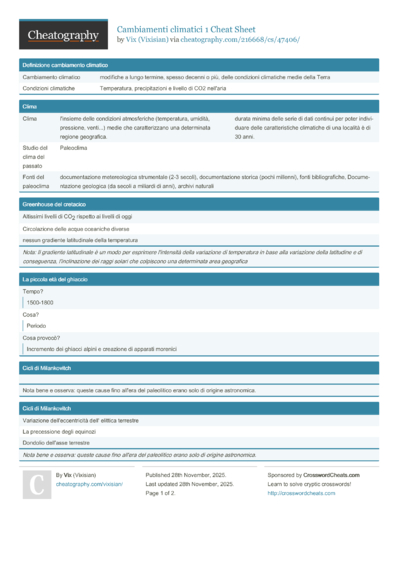 Cambiamenti climatici 1 Cheat Sheet