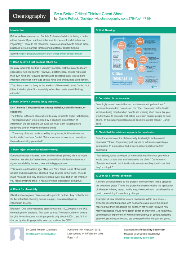 Be a Better Critical Thinker Cheat Sheet by Davidpol - Download free ...