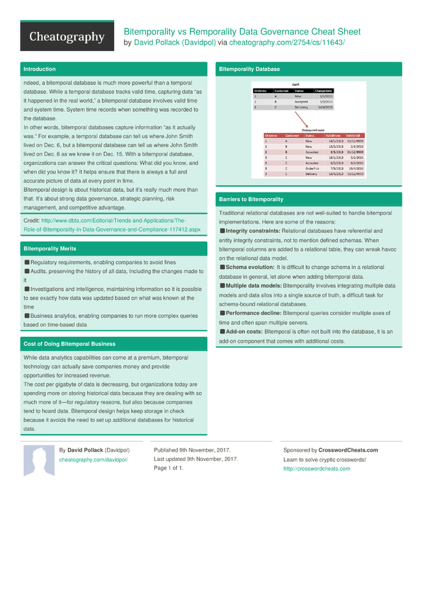 Bitemporality vs Remporality Data Governance Cheat Sheet by Davidpol ...