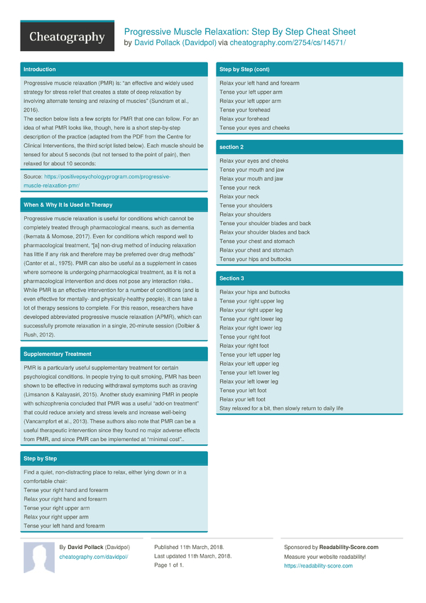 Progressive Muscle Relaxation: Step By Step Cheat Sheet by Davidpol ...