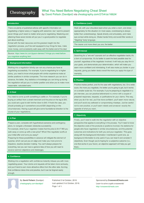 What You Need Before Negotiating Cheat Sheet by Davidpol - Download ...