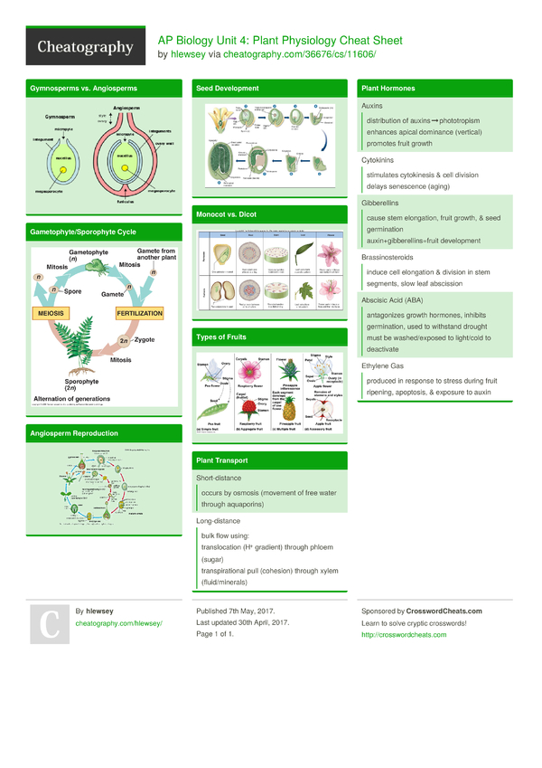 AP Biology Unit 4: Plant Physiology Cheat Sheet by hlewsey - Download ...