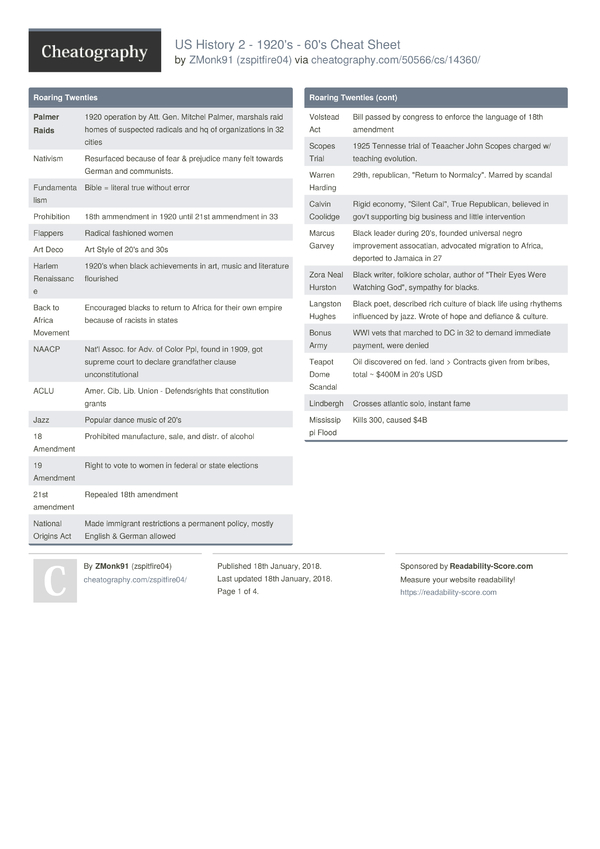 US History 2 - 1920's - 60's Cheat Sheet by zspitfire04 - Download free ...